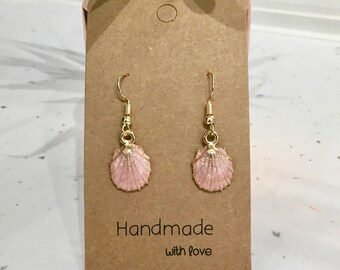 Pink & Gold Glitter Seashell Hook/ Dangly Earrings