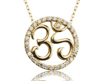 Om Necklace in Gold Plated 925 Sterling Silver and Cubic Zirconia • A Meaningful Gift for Everyone to Inspire Oneness With The Universe