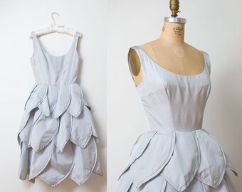 1950s Pale Blue Silk Petal Dress / 50s Maxwell Shieff Couture Dress