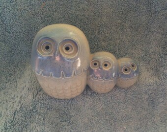 Vintage Owls Blue Hoot Owls Ceramic Owls Collectible Owl Figurine