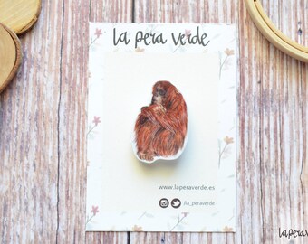 ORANGUTAN BROOCH, orangutan pin, solidarity brooch, orangutan solidarity, donation brooch, donation orangutan, animal pin, shrink plastic