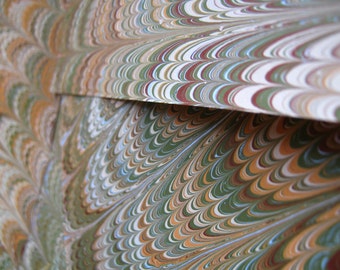 Hand-marbled Paper Set of 3 Marbled End Papers for Book Binding - "Antique Ensemble" Collection Ensemble
