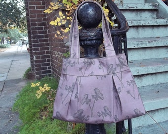 Plum Purple Hobo Bag - Queen Anns Lace Fabric - 3 Pockets - Key Fob