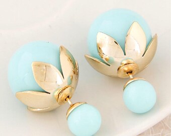 Double Pearl Earrings, Double Ball Earrings, Double Sided Earrings, Double Stud Earrings