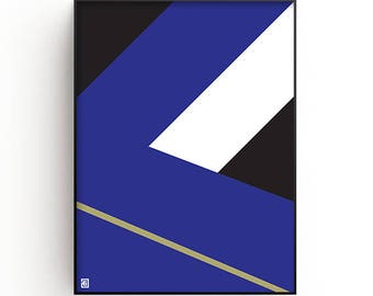 Minimalist Wall Art Print, blue, black, white, gold, Modern art, Contemporary art, geometric art, Printable art