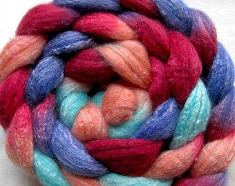 Merino/Bamboo/Silk Spinning Fiber (Combed Top) 4 oz Hand Painted