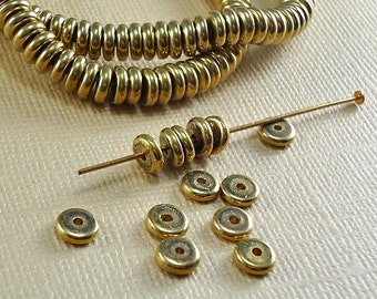 200 Brass Beads Disk 6mm Heishi Disc Spacer Saucer Rondelle flat round India 5.5mm Flat Solid Brass Metal Beads