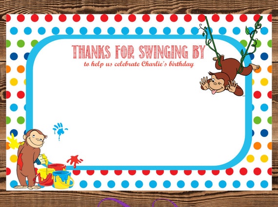 Curious George Thank You Cards / Printable / JPG / 4x6
