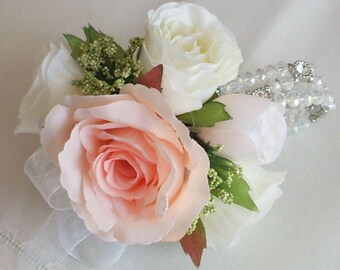 Prom Flower Bracelet,Wedding Wrist Corsage, Crystal and diamante bracelet,gorgeous bracelet