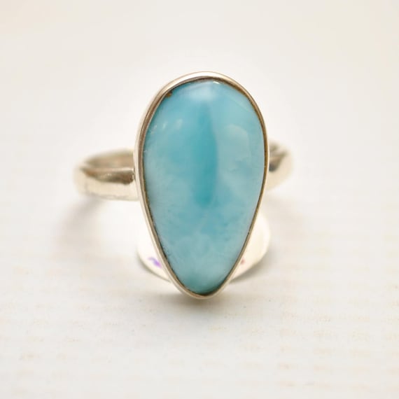 Sterling Silver Larimar Teardrop Ring Sz 6.75 #9349
