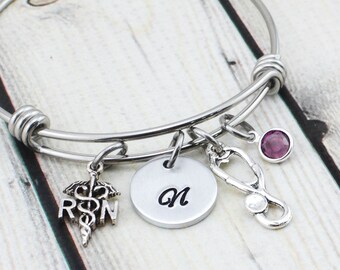 RN Nurse Bracelet - Nurse Gift for Nursing Student - Personalized Nurse Jewelry Gift - Gift for Nurse Graduate - Stethoscope Bracelet