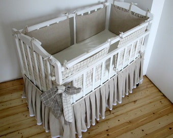 Crib bumper, Linen Crib Bedding, Baby Crib Bedding - Custom color