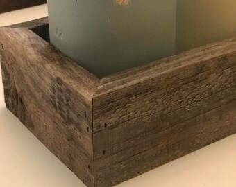 Mason Jar Decor in Aged Wood Holder - Mason Jar Centerpiece - Rustic Mason Holder - Coffee Table Centerpiece - Farmhouse Decor - Rustic