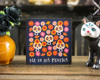 Made to Order Sugar Skulls and Flowers - Dia De Los Muertos - Decorative Day of the Dead Sign - 1:12 Dollhouse Miniature