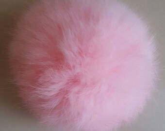 large round genuine rabbit fur Pompom pink clear 7/8 cm