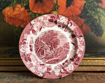 Red Transferware Plate Dinner Plate Floral Vintage Woods Ware England Enoch Wood English Scenery Replacement