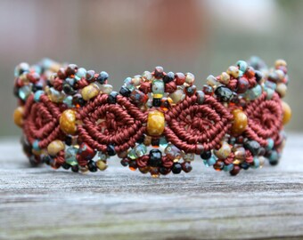 Micro-Macrame Beaded Cuff Bracelet - Sienna Picasso Mix