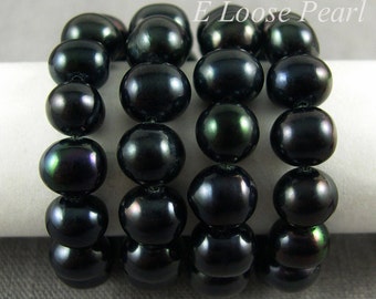Potato pearl Large hole pearl Freshwater Pearl Loose pearls Round pearl pearl necklace Black 6.5-7.5mm 56pcs Full Strand PL2081