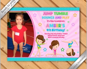 50% OFF SALE -Gymnastics Birthday photo Invitation - Pink Gymnastics Invitation - Printable Gymnastics Birthday Party Invites #2
