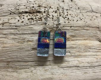 Dichroic glass earrings,Dichroic glass jewelry,fused glass, handmade dichroic glass, dichroic glass earrings, Dichroic Glass Dangle earrings