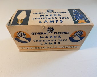 10 Vintage Blue GE Mazda C-6 Christmas Tree Bulbs, New Old Stock ~ FREE SHIPPING