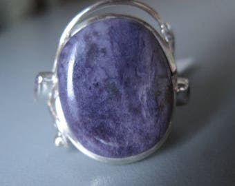 Sterling Silver Artisan Leaf Purple Charoite And Ametyst Ring 8.5 (1994)