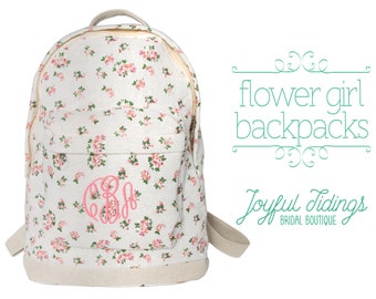 SALE Embroidered Flower Girl Backpack, Flower Girl Gift, Girl's Backpack, Monogrammed, Back to School Bag, Floral Backpack, Canvas Bag