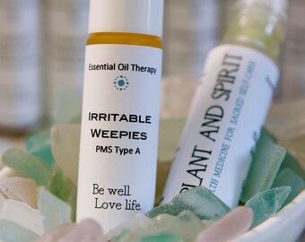 PMS, premenstrual syndrome, cramping, hormone balance, essential oils, aromatherapy, 8mL glass roll-on bottle -- IRRITABLE WEEPIES