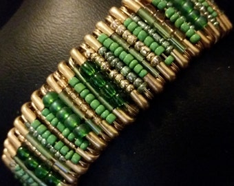 Green and Gold safety pin bracelet