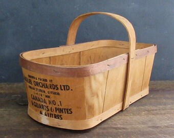 Vintage Rustic Split Wood Farm Basket, Farm Market Basket, Vintage Fruit Basket, Storage Basket, Market Tote, Farmhouse Decor