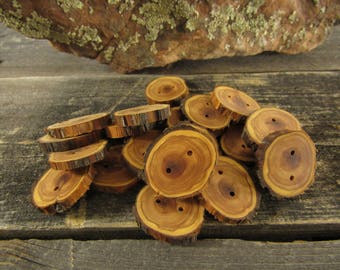 5 wooden buttons- Juniper, handmade buttons (5033)