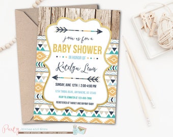 Tribal Baby Shower Invitation, Aztec Baby Shower Invitation, Boy Baby Shower Invitation, Rustic Baby Shower Invitation, Tee Pee, Arrows