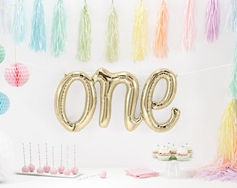 FIRST BIRTHDAY Party One BALLOON. Cake Smash. Pink and Gold. Party Decorations. Foil balloon. Air Helium. Girl. Boy. Wall decor. Gold. One.