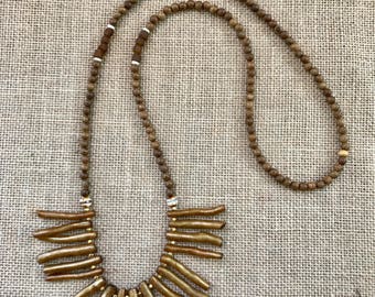 Long Spike Necklace / Long Coral Necklace / Rustic Statement Necklace / Tribal Necklace / Bib Necklace / Boho Bib Necklace