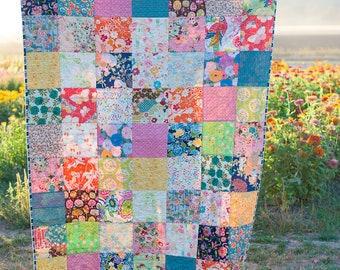 Bohemian Squares Quilt, Modern Quilt, Boho Quilt, Lap Quilt, Throw Quilt, Boho Chic Quilt, Granny Chic Quilt, Handmade Quilt for Sale