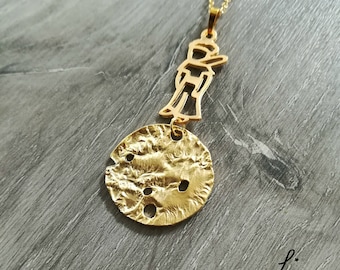 The Prince Inspired Necklace - Prince on planet - Pequeno Principe - 18k gold plated brass - planet - charm necklace