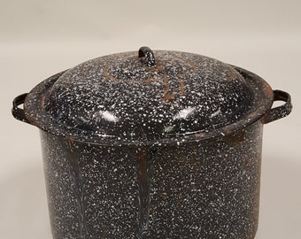 Vintage Enamelware Blue Speckled DIY flower pot home decoration farmhouse antique