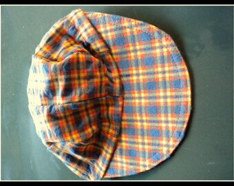 Cap Sommer- Käppi karierte Kappe Peppino orange- blau- gelb Vintage Kindermode 1990-er Jahre