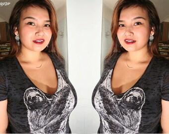 plus size, sloth, Sloth burnout tee, plus t-shirt, sloth t shirt, gray burnout tee, womens gray vneck t, Plus size t shirt, S-XXL