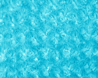 Turquoise Rosebud Cuddle Minky Fabric, Sold by The Yard