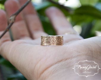 Floral ring, floral jewelry, flower ring, flower jewellery, brass ring, rose-colored brass, handmade ring, made in Italy, anniversary gift