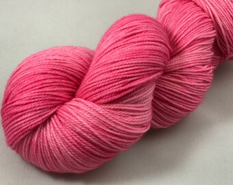 Hand Dyed Sock Yarn, Superwash Merino, Cashmere, Nylon, 382 Yards, 100g "Pink Spaghetti"