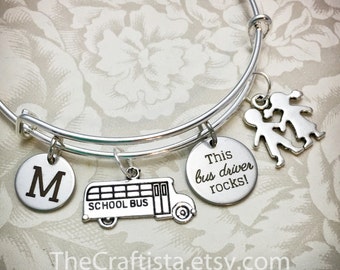BUS, Personalized Bus Driver Gift, BUS, Bus Driver Bangle, Bus Driver Bracelet, Bus Driver Gift, Gifts for A Bus Driver, School Bus Charm