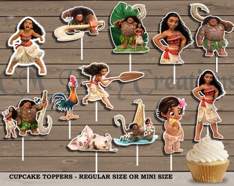 Moana Cupcake Toppers, Die Cuts, Birthday Party Cupcake Toppers