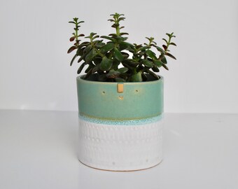 Large turquoise green & white planter pot