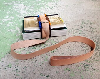 Leather Book Belt with Pen Loops and Nickel Hardware