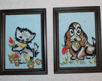 Puppy and Kitten Crewel Pictures