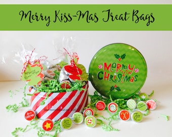 KIT Christmas Kiss Tags and bag, Merry Kiss-Mas Treat Bags and tags, Christmas Treat Bags and tags, Stocking Stuffers, Party Favors. Kids