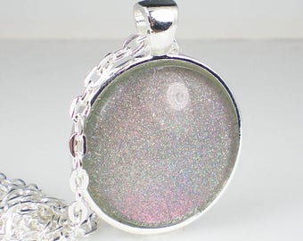 Handmade Glass Necklace Gold Pink Red Holo Glitter Nail Polish Necklace Jewelry