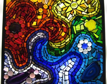 Rainbow swirl stained glass mosaic window